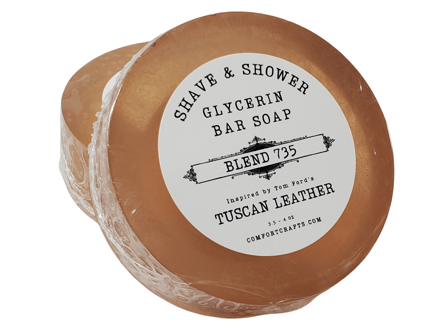 A round puck shaped bar of men's shave and shower soap.